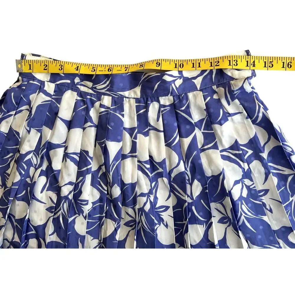 Louis Féraud 2 Piece Skirt Set Blue White Floral Polka Dot Vintage US 10